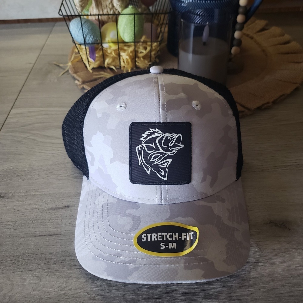 Mens Summer Screen Trpohy Hat. Black And Gray. New With Tags. Fish Decal On...